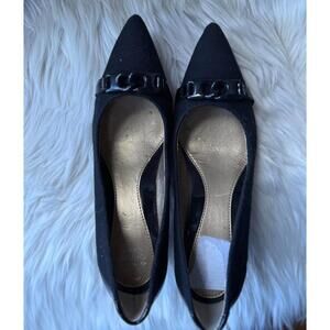 Joan & David Black Kitten Heel Pumps with Chain Detail